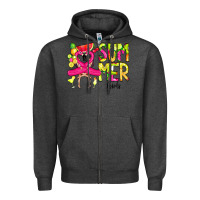 Charcoal Heather Summer Girls Flamingo Zipper Hoodie - CowCowDesign
