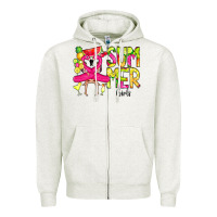 Oatmeal Heather Summer Girls Flamingo Zipper Hoodie - CowCowDesign