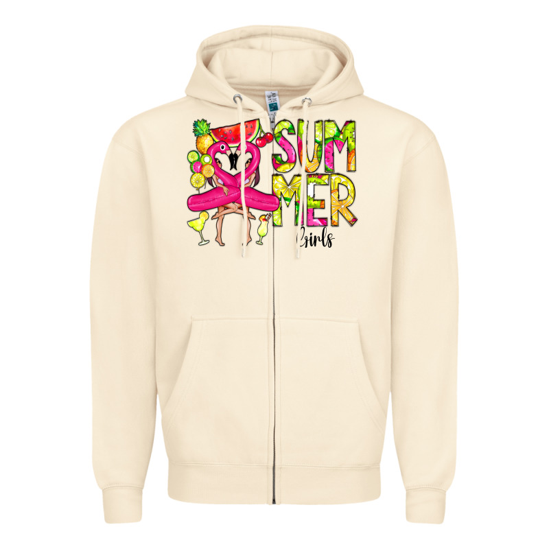 Summer Girls Flamingo Zipper Hoodie by CowCowDesign | Teevron