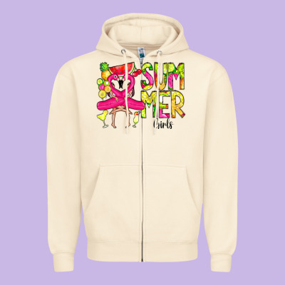 Summer Girls Flamingo Zipper Hoodie Designed By Cowcowdesign
