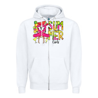 White Summer Girls Flamingo Zipper Hoodie - CowCowDesign