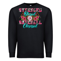 Black stressed blessed & baseball obsessed Premium Sweatshirt - BundleAndBundleShop