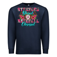 Navy stressed blessed & baseball obsessed Premium Sweatshirt - BundleAndBundleShop