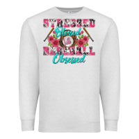 Oatmeal Heather stressed blessed & baseball obsessed Premium Sweatshirt - BundleAndBundleShop