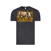 Vintage Black simmental bull and heifer with sunflowers Vintage Tee - LillyAllenDesigns