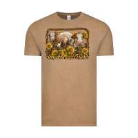 Vintage Coffee simmental bull and heifer with sunflowers Vintage Tee - LillyAllenDesigns