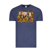 Vintage Denim simmental bull and heifer with sunflowers Vintage Tee - LillyAllenDesigns