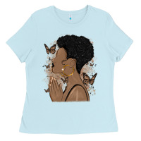 Baby Blue black woman praying Ladies Tee - MaliasSmallBusiness