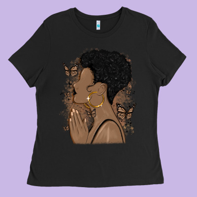 Black Woman Praying Ladies Tee Designed By Maliassmallbusiness