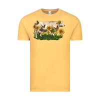Vintage Mustard charolais cow with sunflower Vintage Tee - LillyAllenDesigns