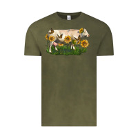 Vintage Olive charolais cow with sunflower Vintage Tee - LillyAllenDesigns