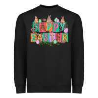 Black Happy Easter with plate letters Easter Day Heavyweight Sweatshirt - HowdyJamesFarm