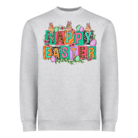 Heather Grey Happy Easter with plate letters Easter Day Heavyweight Sweatshirt - HowdyJamesFarm