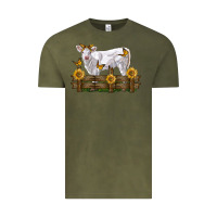Vintage Olive charolais calf with sunflowers Vintage Tee - LillyAllenDesigns