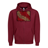 Burgundy leopard buffalo plaid background Zipper Hoodie - CowCowDesign