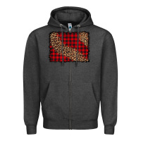 Charcoal Heather leopard buffalo plaid background Zipper Hoodie - CowCowDesign