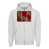 Dove Grey leopard buffalo plaid background Zipper Hoodie - CowCowDesign