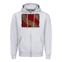 Heather Grey leopard buffalo plaid background Zipper Hoodie - CowCowDesign