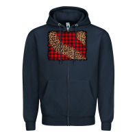 Navy leopard buffalo plaid background Zipper Hoodie - CowCowDesign