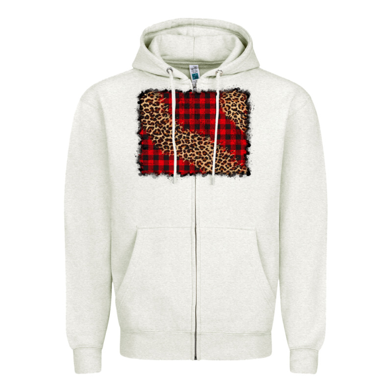 Leopard Buffalo Plaid Background Zipper Hoodie by CowCowDesign | Teevron