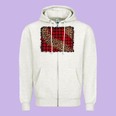 Leopard Buffalo Plaid Background Zipper Hoodie Designed By Cowcowdesign