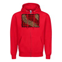 Red leopard buffalo plaid background Zipper Hoodie - CowCowDesign