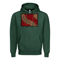 Sports Green leopard buffalo plaid background Zipper Hoodie - CowCowDesign