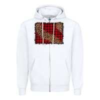 White leopard buffalo plaid background Zipper Hoodie - CowCowDesign