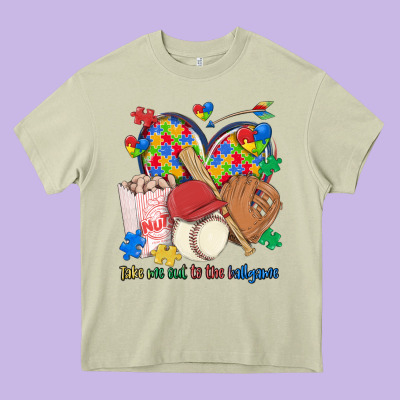 Take Me Out To The Ballgame  Autism Baseball Heavy Core Tee Designed By Maliassmallbusiness