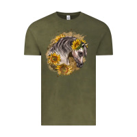 Vintage Olive arabian horse with sunflowers Vintage Tee - LillyAllenDesigns