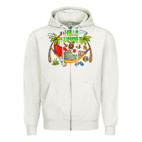 Oatmeal Heather Hello Summer Zipper Hoodie - CowCowDesign