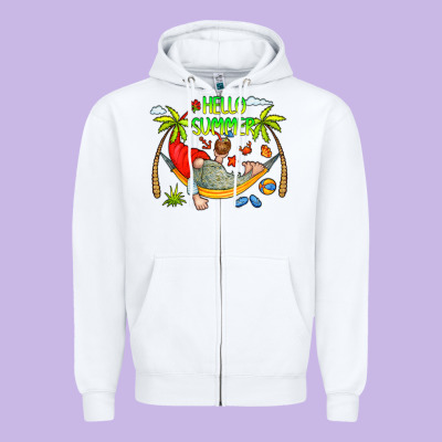 Hello Summer Zipper Hoodie Designed By Cowcowdesign