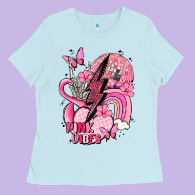 Pink Vibes Ladies Tee Designed By Maliassmallbusiness