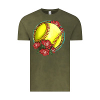 Vintage Olive Western Softball With Roses Vintage Tee - LillyAllenDesigns