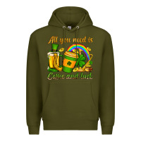 Army Green St. Patrick's All you need is coffee and luck Premium Hoodie - OliviaCreatesArt