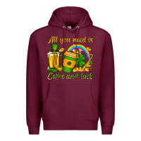 Burgundy St. Patrick's All you need is coffee and luck Premium Hoodie - OliviaCreatesArt