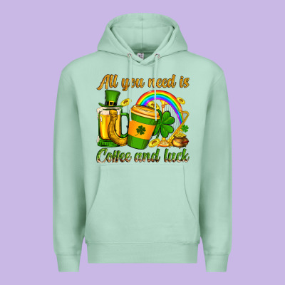 St. Patrick's All You Need Is Coffee And Luck Premium Hoodie Designed By Oliviacreatesart