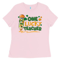 Bubblegum Pink one lucky teacher Ladies Tee - MaliasSmallBusiness