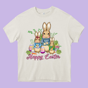 Easter Bunny Family Wıth Carrots And Eggs Heavy Core Tee Designed By Adodesignshop