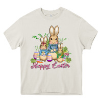Cream easter bunny family wıth carrots and eggs Heavy Core Tee - AdoDesignShop