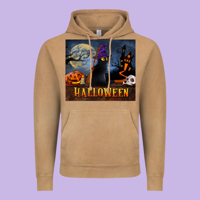 Black Cat Halloween Vintage Hoodie Designed By Lillyallendesigns