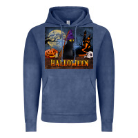 Vintage Denim Black Cat Halloween Vintage Hoodie - LillyAllenDesigns