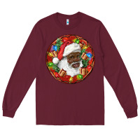 Burgundy Black Santa Christmas Long Sleeve Tee - RanaPortraitStore