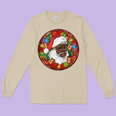 Black Santa Christmas Long Sleeve Tee Designed By Ranaportraitstore