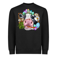 Black Happy Easter Cow with eggs Easter Day Heavyweight Sweatshirt - HowdyJamesFarm