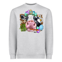 Heather Grey Happy Easter Cow with eggs Easter Day Heavyweight Sweatshirt - HowdyJamesFarm