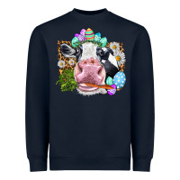 Navy Happy Easter Cow with eggs Easter Day Heavyweight Sweatshirt - HowdyJamesFarm