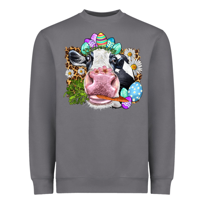 Happy Easter Cow With Eggs Easter Day Heavyweight Sweatshirt by HowdyJamesFarm | Teevron