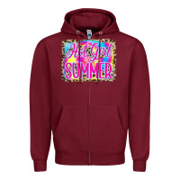 Burgundy Hot Girl Summer Tie Dye Leopard Zipper Hoodie - CowCowDesign