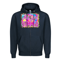 Navy Hot Girl Summer Tie Dye Leopard Zipper Hoodie - CowCowDesign